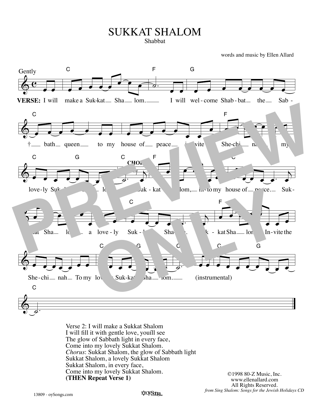 Ellen Allard Sukkat Shalom sheet music notes and chords. Download Printable PDF.