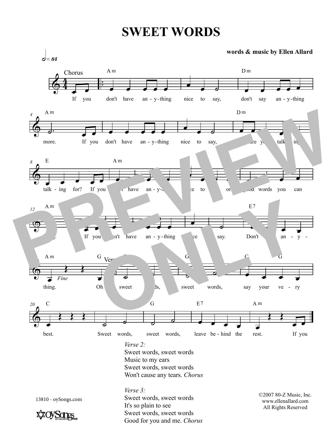 Ellen Allard Sweet Words sheet music notes and chords. Download Printable PDF.