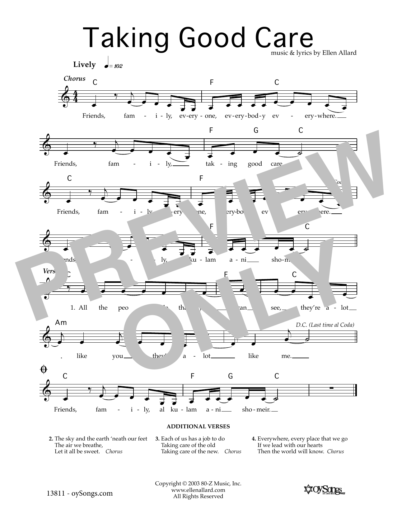 Ellen Allard Taking Good Care sheet music notes and chords. Download Printable PDF.