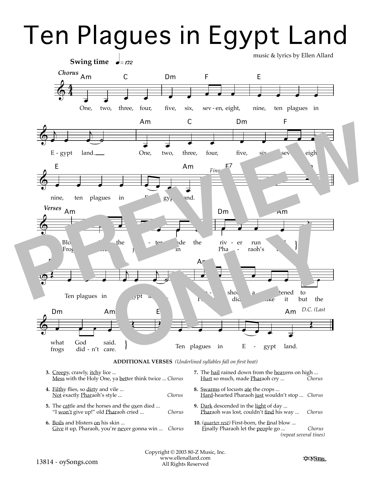 Learn to play Ellen Allard Ten Plagues sheet music for Lead Sheet / Fake Book in minutes. Price: 5.9900$ Ellen Allard Ten Plagues sheet music notes and chords arranged for Lead Sheet / Fake Book
