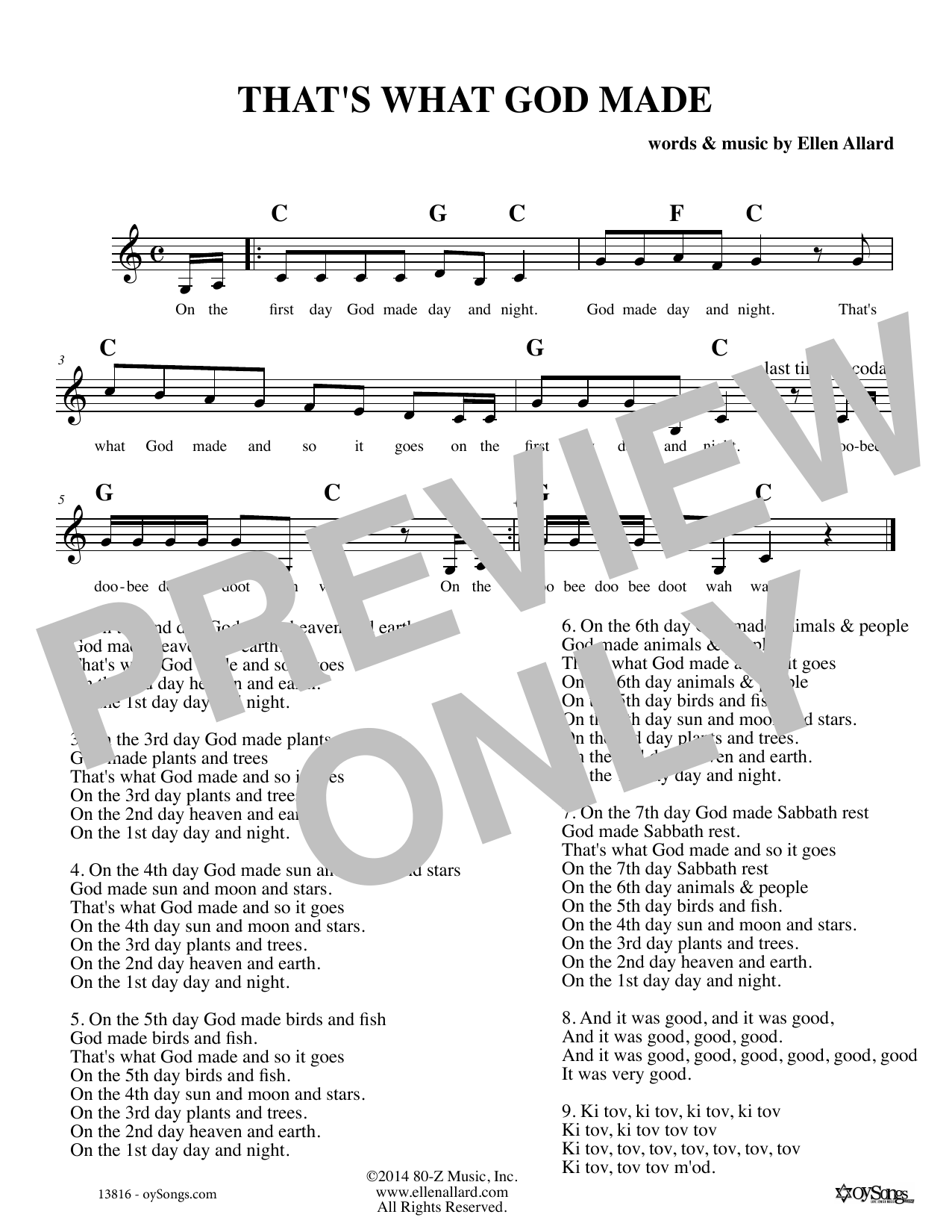 Ellen Allard That's What God Made sheet music notes and chords arranged for Lead Sheet / Fake Book