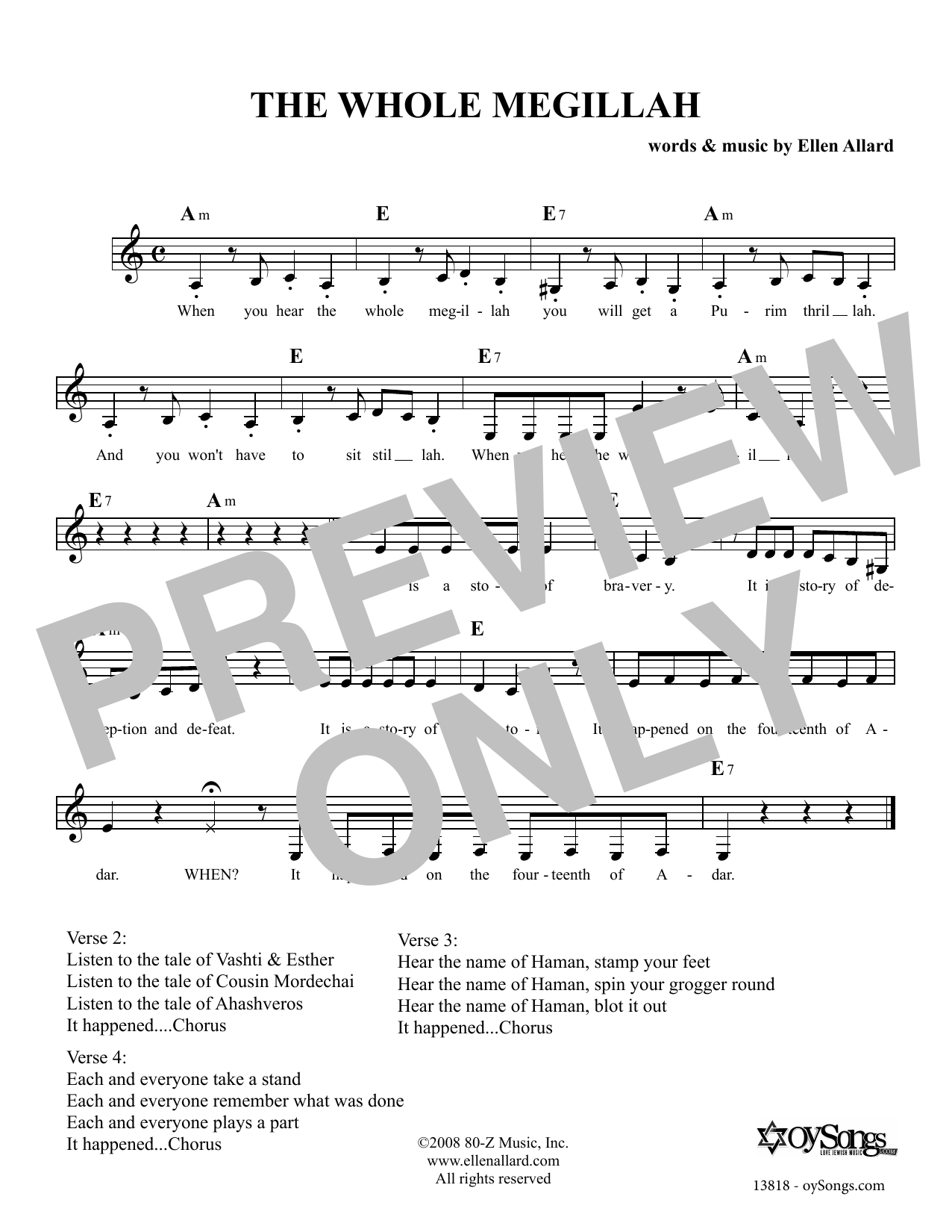 Ellen Allard The Whole Megillah sheet music notes and chords. Download Printable PDF.