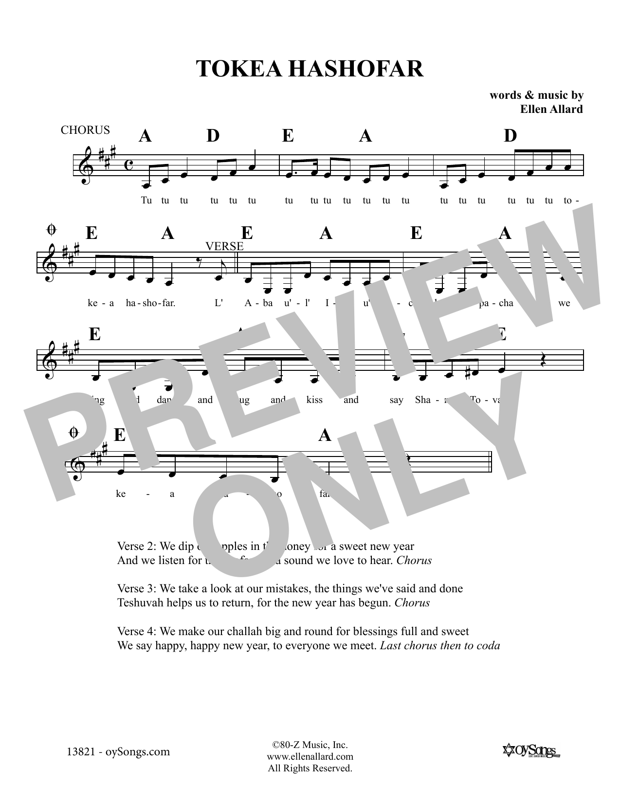 Ellen Allard Tokei'a Hashofar sheet music notes and chords. Download Printable PDF.