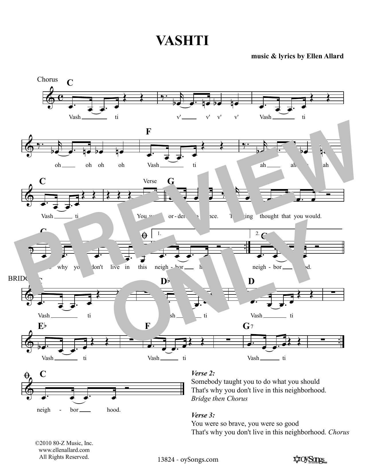 Ellen Allard Vashti sheet music notes and chords. Download Printable PDF.