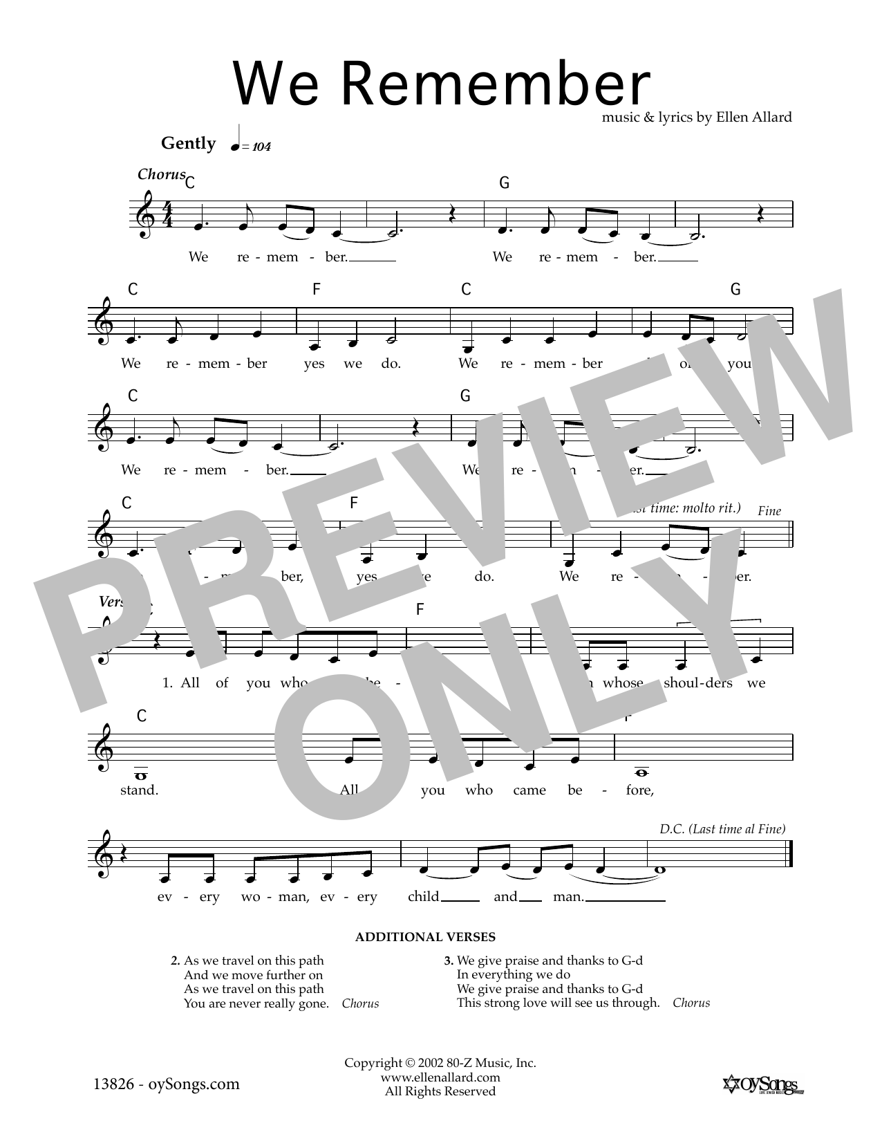 Ellen Allard We Remember sheet music notes and chords. Download Printable PDF.