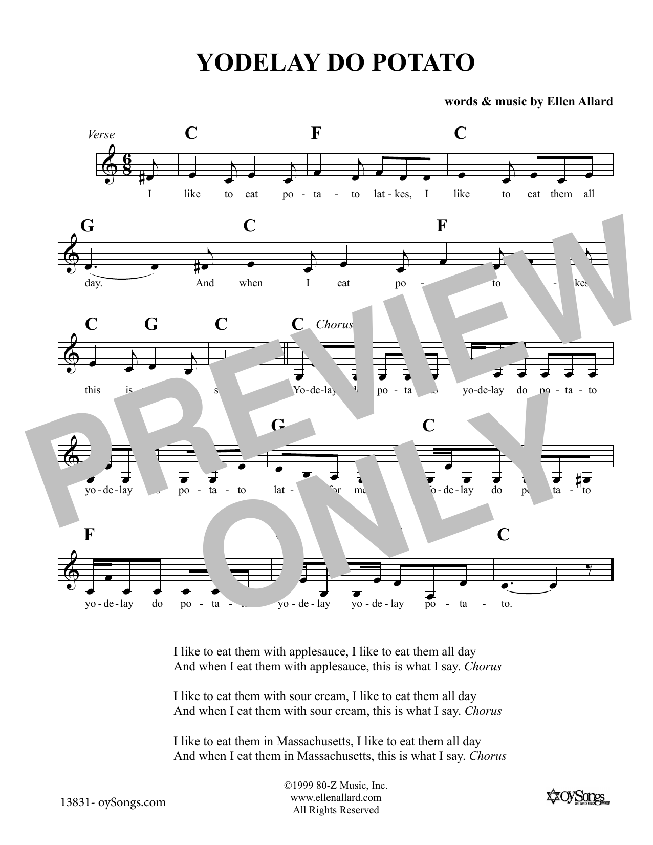 Ellen Allard Yodelay Do Potato sheet music notes and chords. Download Printable PDF.