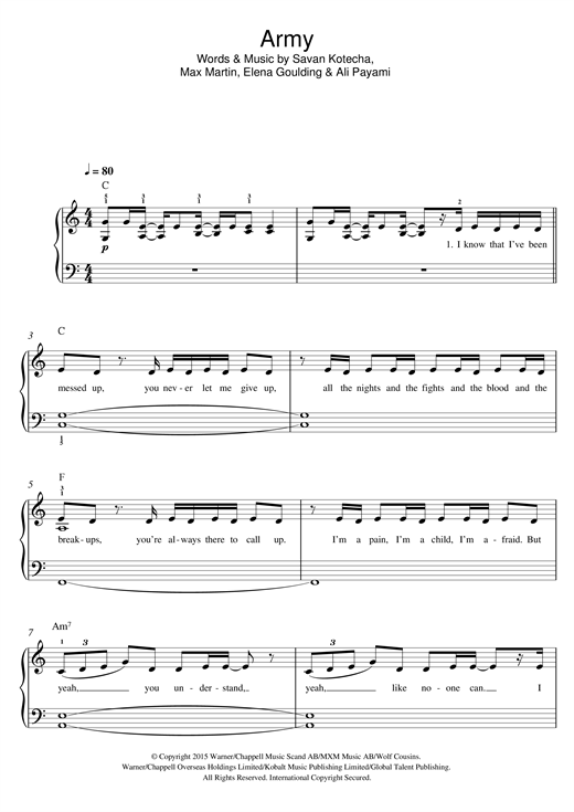 Ellie Goulding Army sheet music notes and chords. Download Printable PDF.