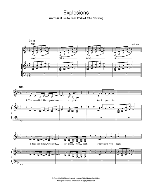 Ellie Goulding Explosions sheet music notes and chords. Download Printable PDF.