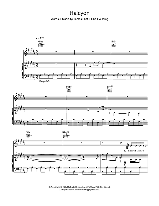 Ellie Goulding Halcyon sheet music notes and chords. Download Printable PDF.