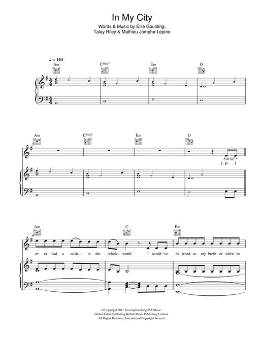 Ellie Goulding In My City sheet music notes and chords. Download Printable PDF.