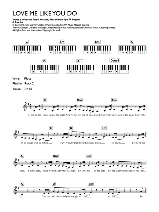 Ellie Goulding Love Me Like You Do Sheet Music Notes Chords Download Printable Guitar Chordslyrics Sku 122287