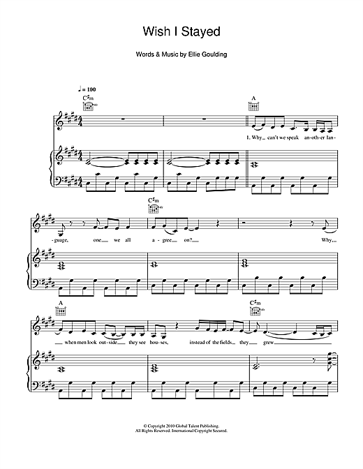 Ellie Goulding Wish I Stayed sheet music notes and chords. Download Printable PDF.