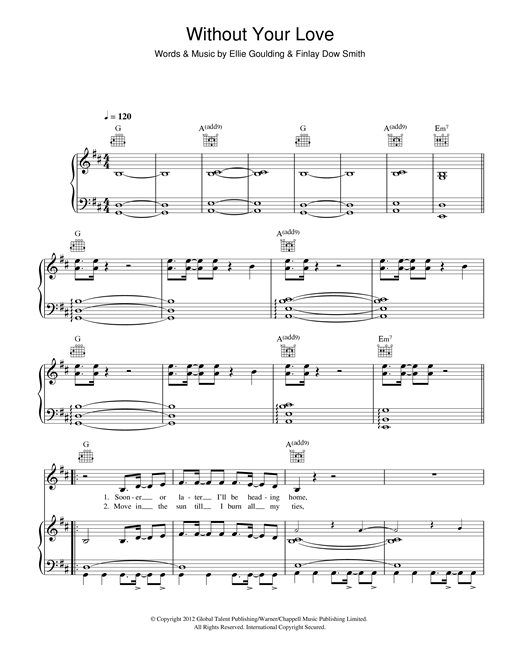 Ellie Goulding Without Your Love sheet music notes and chords. Download Printable PDF.