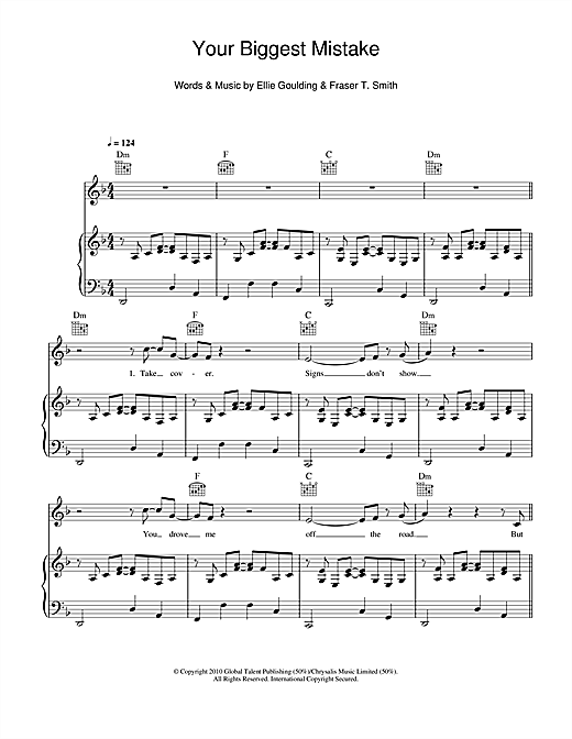 Ellie Goulding Your Biggest Mistake sheet music notes and chords. Download Printable PDF.