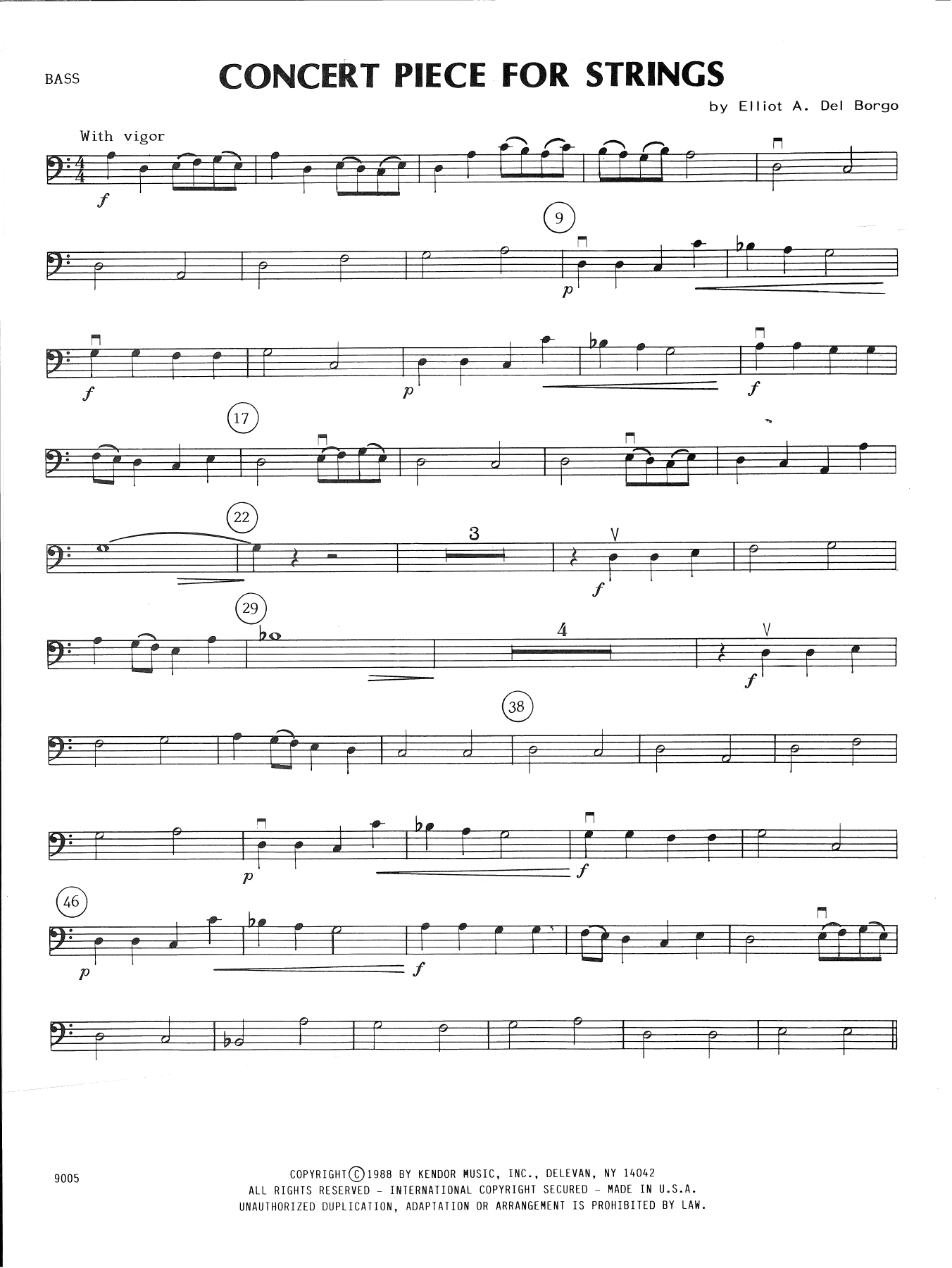 Learn to play Elliot A. Del Borgo Concert Piece For Strings - Bass sheet music for Orchestra in minutes. Elliot A. Del Borgo Concert Piece For Strings - Bass sheet music notes and chords. Download Printable PDF.