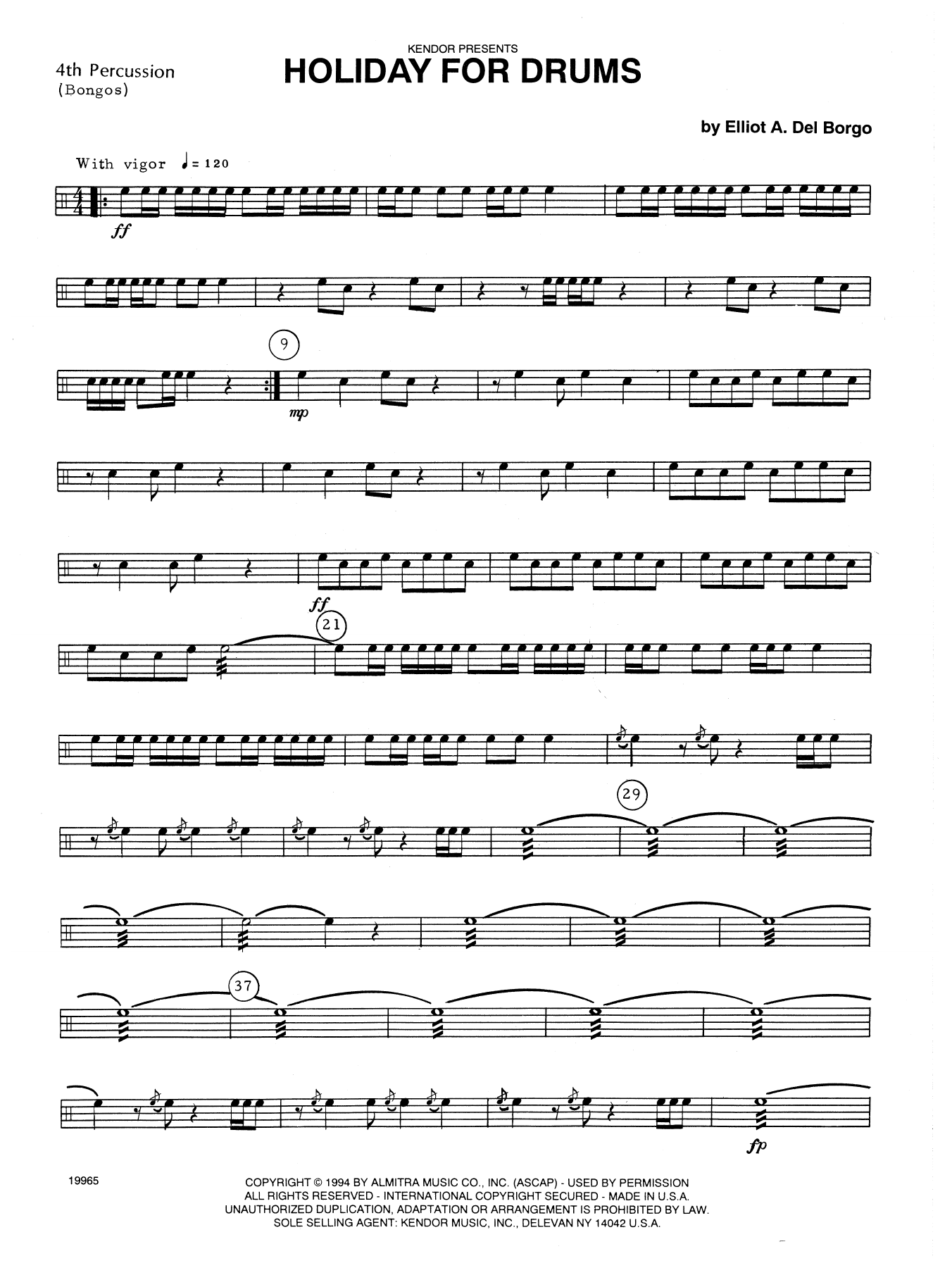 Elliot A. Del Borgo Holiday For Drums - Percussion 4 sheet music notes and chords. Download Printable PDF.