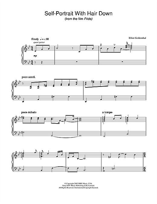 Learn to play Elliot Goldenthal Self-Portrait With Hair Down (from Frida) sheet music for Piano Solo in minutes. Elliot Goldenthal Self-Portrait With Hair Down (from Frida) sheet music notes and chords