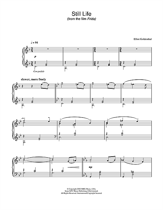 Learn to play Elliot Goldenthal Still Life (from Frida) sheet music for Piano Solo in minutes. Elliot Goldenthal Still Life (from Frida) sheet music notes and chords