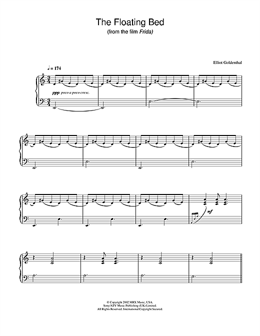 Learn to play Elliot Goldenthal The Floating Bed (from Frida) sheet music for Piano Solo in minutes. Elliot Goldenthal The Floating Bed (from Frida) sheet music notes and chords. Download Printable PDF.