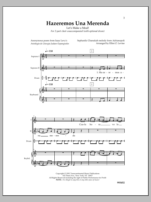 Learn to play Elliot Z. Levine Hazeremos Una Merenda sheet music for 2-Part Choir in minutes. Price: 3.9900$ Elliot Z. Levine Hazeremos Una Merenda sheet music notes and chords arranged for 2-Part Choir