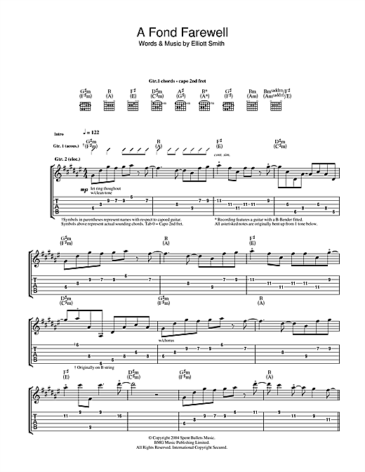 Learn to play Elliott Smith A Fond Farewell sheet music for Guitar Tab in minutes. Price: 7.8900$ Elliott Smith A Fond Farewell sheet music notes and chords arranged for Guitar Tab