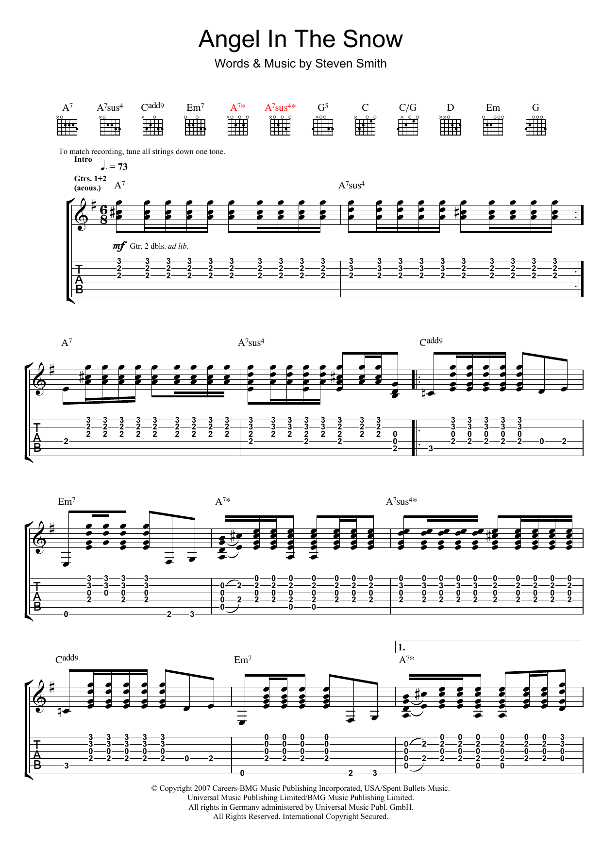 Elliott Smith "Angel In The Snow" Sheet PDF Chords | Rock Score Guitar Tab Download Printable. SKU: 44460