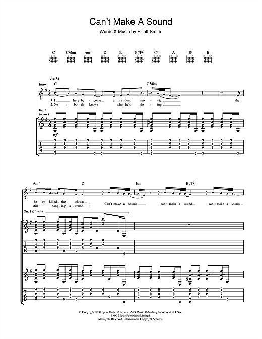 Learn to play Elliott Smith Can't Make A Sound sheet music for Guitar Tab in minutes. Elliott Smith Can't Make A Sound sheet music notes and chords. Download Printable PDF.