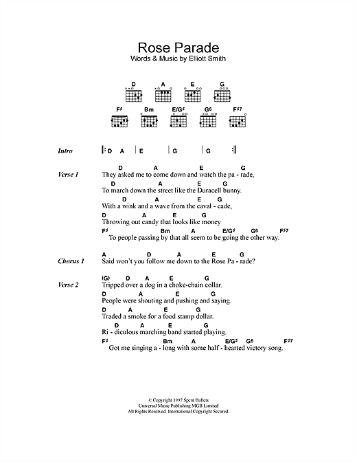 Elliott Smith Rose Parade sheet music notes and chords. Download Printable PDF.