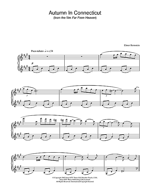 Learn to play Elmer Bernstein Autumn In Connecticut (from 'Far from Heaven') sheet music for Piano Solo in minutes. Elmer Bernstein Autumn In Connecticut (from 'Far from Heaven') sheet music notes and chords. Download Printable PDF.
