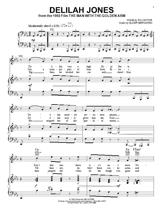 Elmer Bernstein Delilah Jones sheet music notes and chords. Download Printable PDF.