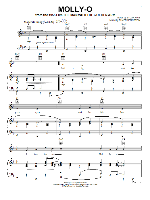 Elmer Bernstein Molly-O sheet music notes and chords. Download Printable PDF.