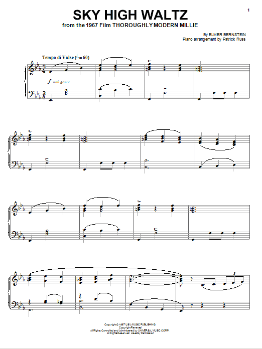 Learn to play Elmer Bernstein Sky High Waltz sheet music for Piano Solo in minutes. Elmer Bernstein Sky High Waltz sheet music notes and chords. Download Printable PDF.