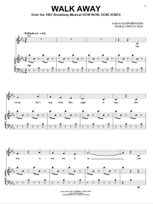 Elmer Bernstein Walk Away sheet music notes and chords. Download Printable PDF.