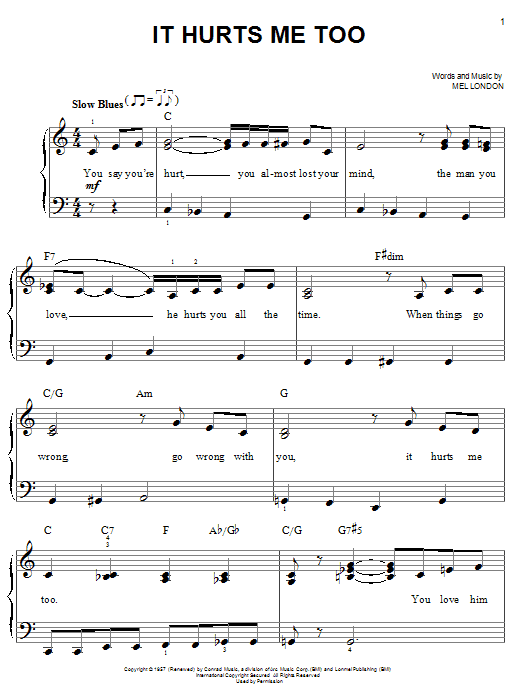 Elmore James It Hurts Me Too sheet music notes and chords. Download Printable PDF.