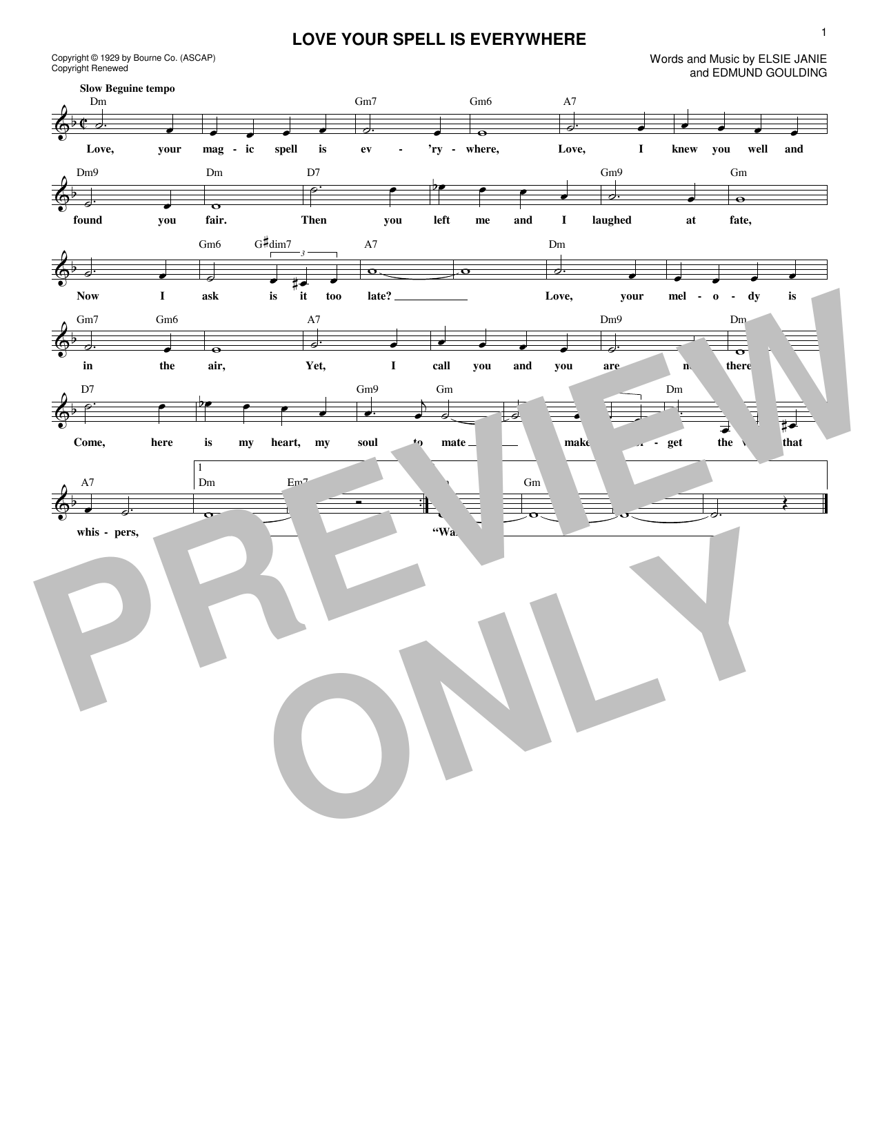 Elsie Janie "Love Your Spell Is Everywhere" Sheet Music PDF Notes