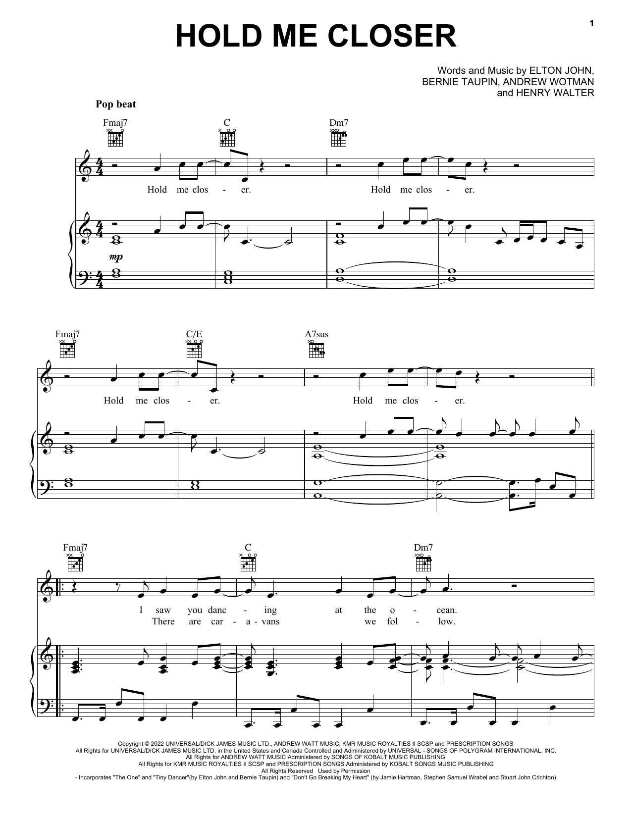 Hold Me Closer Sheet Music By Elton John And Britney Spears Piano