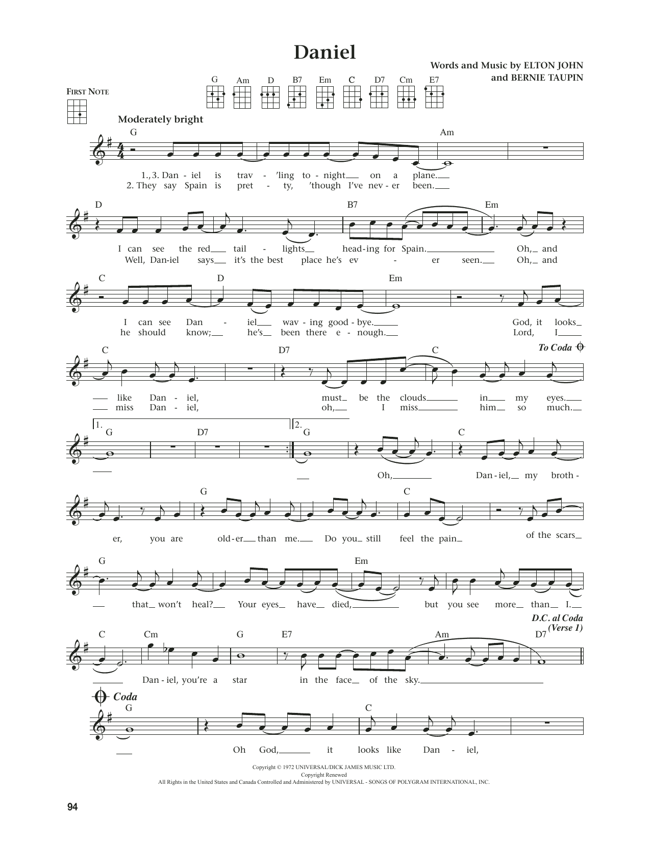 Elton John Daniel (from The Daily Ukulele) (arr. Jim Beloff) sheet music notes and chords. Download Printable PDF.