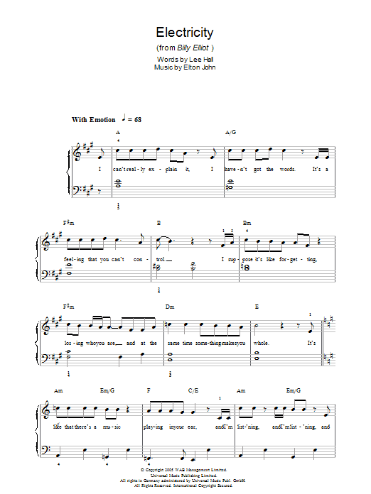 Elton John Electricity sheet music notes and chords. Download Printable PDF.