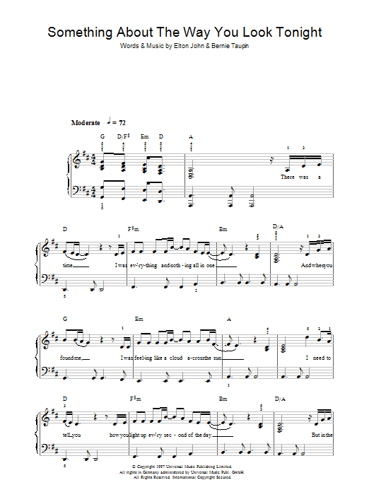 Elton John Something About The Way You Look Tonight sheet music notes and chords. Download Printable PDF.