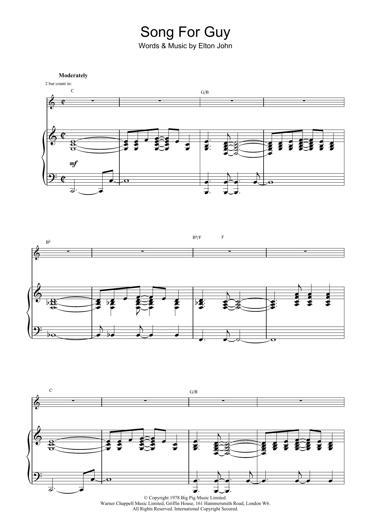 Elton John Song For Guy sheet music notes and chords. Download Printable PDF.