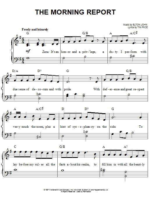 Elton John The Morning Report (from The Lion King: Broadway Musical) sheet music notes and chords. Download Printable PDF.