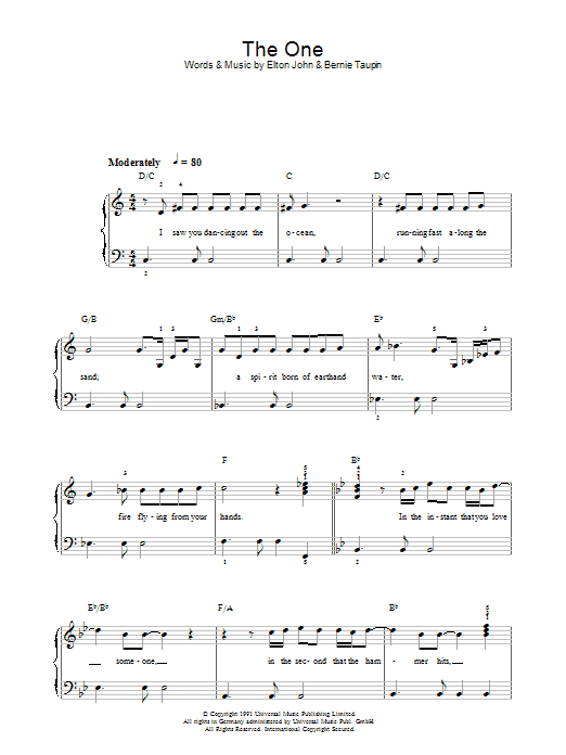 Elton John The One sheet music notes and chords. Download Printable PDF.