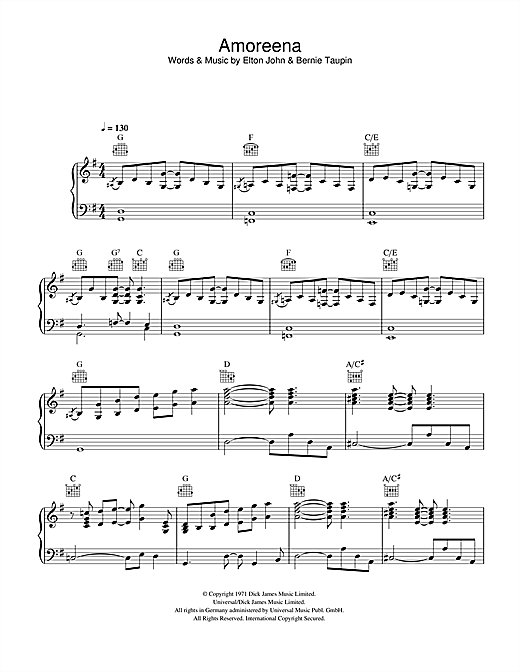 Elton John Amoreena sheet music notes and chords. Download Printable PDF.
