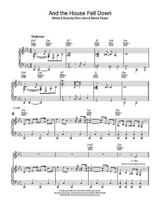 Learn to play Elton John And The House Fell Down sheet music for Piano, Vocal & Guitar in minutes. Elton John And The House Fell Down sheet music notes and chords. Download Printable PDF.