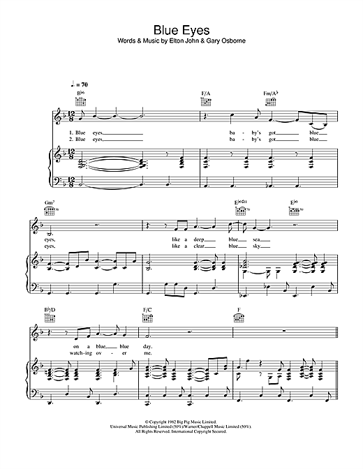 Elton John Blue Eyes sheet music notes and chords. Download Printable PDF.