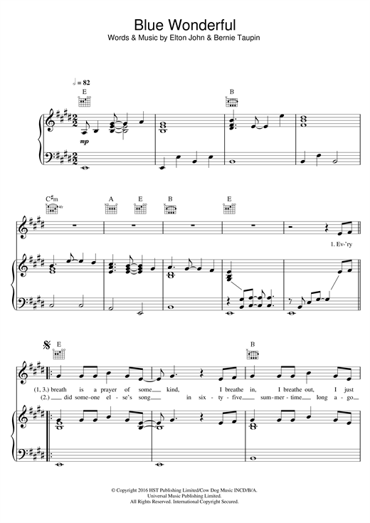 Learn to play Elton John Blue Wonderful sheet music for Piano, Vocal & Guitar (Right-Hand Melody) in minutes. Elton John Blue Wonderful sheet music notes and chords. Download Printable PDF.