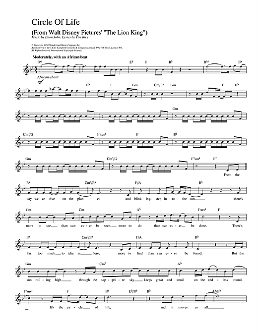 Learn to play Elton John Circle Of Life (from The Lion King) sheet music for Alto Sax Solo in minutes. Elton John Circle Of Life (from The Lion King) sheet music notes and chords. Download Printable PDF.