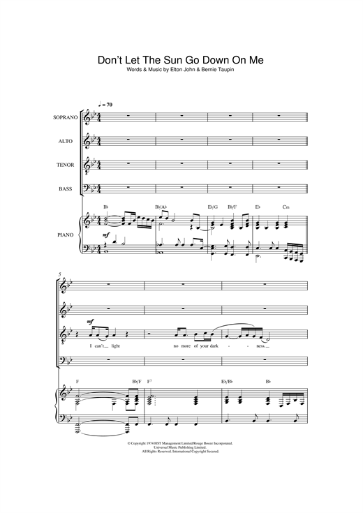 Elton John Don T Let The Sun Go Down On Me Arr Christopher Hussey Sheet Music Pdf Notes Chords Pop Score Satb Choir Download Printable Sku