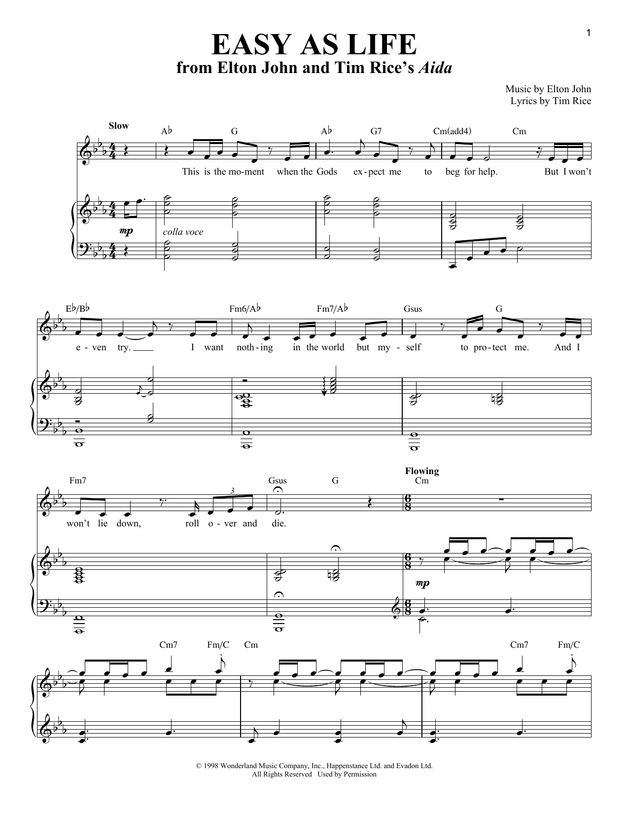 Elton John Easy As Life sheet music notes and chords. Download Printable PDF.