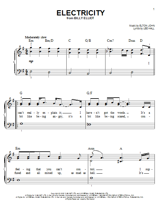 Elton John Electricity sheet music notes and chords. Download Printable PDF.